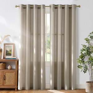 image:imageNICETOWN Semi Sheer Linen Burlap Curtains for Windows 96 inch Length 2 Panels Grommet Semi Sheer Balance Privacy Added with Light Filtering Vertical Drapes for BedroomLiving Room W55 x L96Cocoa Cream