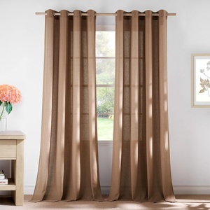 image:imageNICETOWN Semi Sheer Linen Burlap Curtains for Windows 96 inch Length 2 Panels Grommet Semi Sheer Balance Privacy Added with Light Filtering Vertical Drapes for BedroomLiving Room W55 x L96Gold Brown