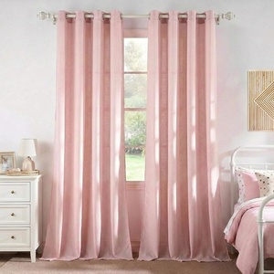 image:imageNICETOWN Semi Sheer Linen Burlap Curtains for Windows 96 inch Length 2 Panels Grommet Semi Sheer Balance Privacy Added with Light Filtering Vertical Drapes for BedroomLiving Room W55 x L96Light Pink