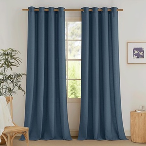 image:imageNICETOWN Semi Sheer Linen Burlap Curtains for Windows 96 inch Length 2 Panels Grommet Semi Sheer Balance Privacy Added with Light Filtering Vertical Drapes for BedroomLiving Room W55 x L96Navy Blue