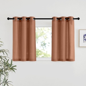image:imageNICETOWN Semi Sheer Linen Burlap Curtains for Windows 96 inch Length 2 Panels Grommet Semi Sheer Balance Privacy Added with Light Filtering Vertical Drapes for BedroomLiving Room W55 x L96Caramel