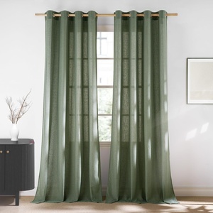 image:imageNICETOWN Semi Sheer Linen Burlap Curtains for Windows 96 inch Length 2 Panels Grommet Semi Sheer Balance Privacy Added with Light Filtering Vertical Drapes for BedroomLiving Room W55 x L96Forest Green