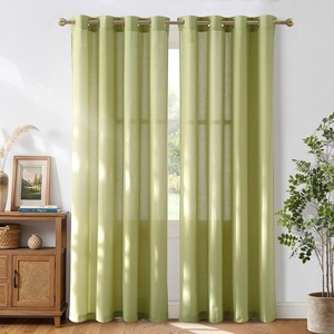 image:imageNICETOWN Semi Sheer Linen Burlap Curtains for Windows 96 inch Length 2 Panels Grommet Semi Sheer Balance Privacy Added with Light Filtering Vertical Drapes for BedroomLiving Room W55 x L96Fresh Green