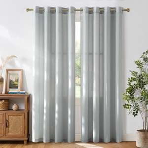image:imageNICETOWN Semi Sheer Linen Burlap Curtains for Windows 96 inch Length 2 Panels Grommet Semi Sheer Balance Privacy Added with Light Filtering Vertical Drapes for BedroomLiving Room W55 x L96Light Cyan