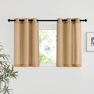 image:imageNICETOWN Semi Sheer Linen Burlap Curtains for Windows 96 inch Length 2 Panels Grommet Semi Sheer Balance Privacy Added with Light Filtering Vertical Drapes for BedroomLiving Room W55 x L96Burlap