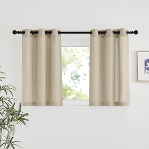image:imageNICETOWN Semi Sheer Linen Burlap Curtains for Windows 96 inch Length 2 Panels Grommet Semi Sheer Balance Privacy Added with Light Filtering Vertical Drapes for BedroomLiving Room W55 x L96Angora