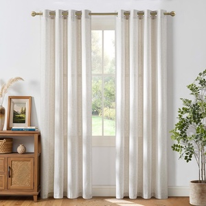 image:imageNICETOWN Semi Sheer Linen Burlap Curtains for Windows 96 inch Length 2 Panels Grommet Semi Sheer Balance Privacy Added with Light Filtering Vertical Drapes for BedroomLiving Room W55 x L96Vanilla